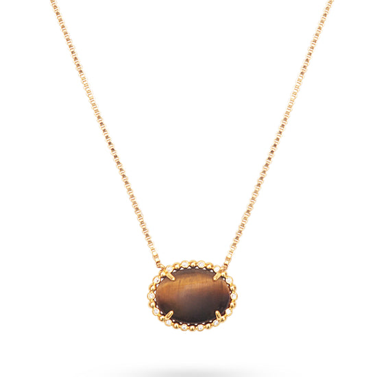 Tigers eye button charm necklace on gold plated chain