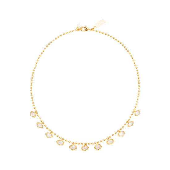 Gold plated brass necklace with cubic zirconia drop details