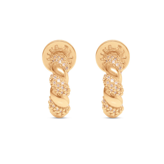 TWISTED HOOP STUD EARRINGS WITH CUBIC ZIRCONIA DETAILS