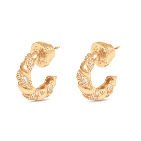 TWISTED HOOP STUDS WITH CUBIC ZIRCONIA DETAILS