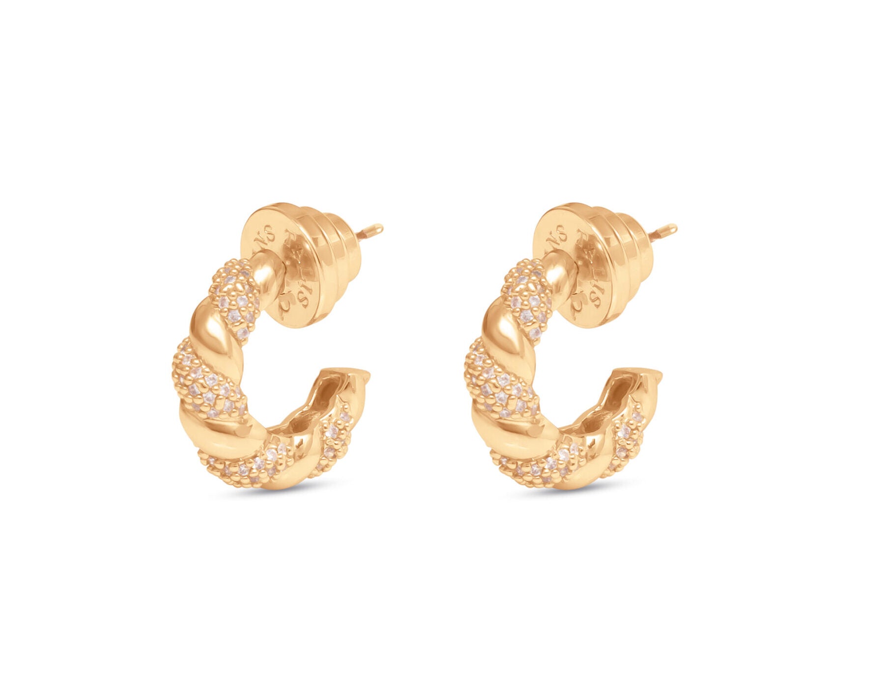 TWISTED HOOP STUDS WITH CUBIC ZIRCONIA DETAILS