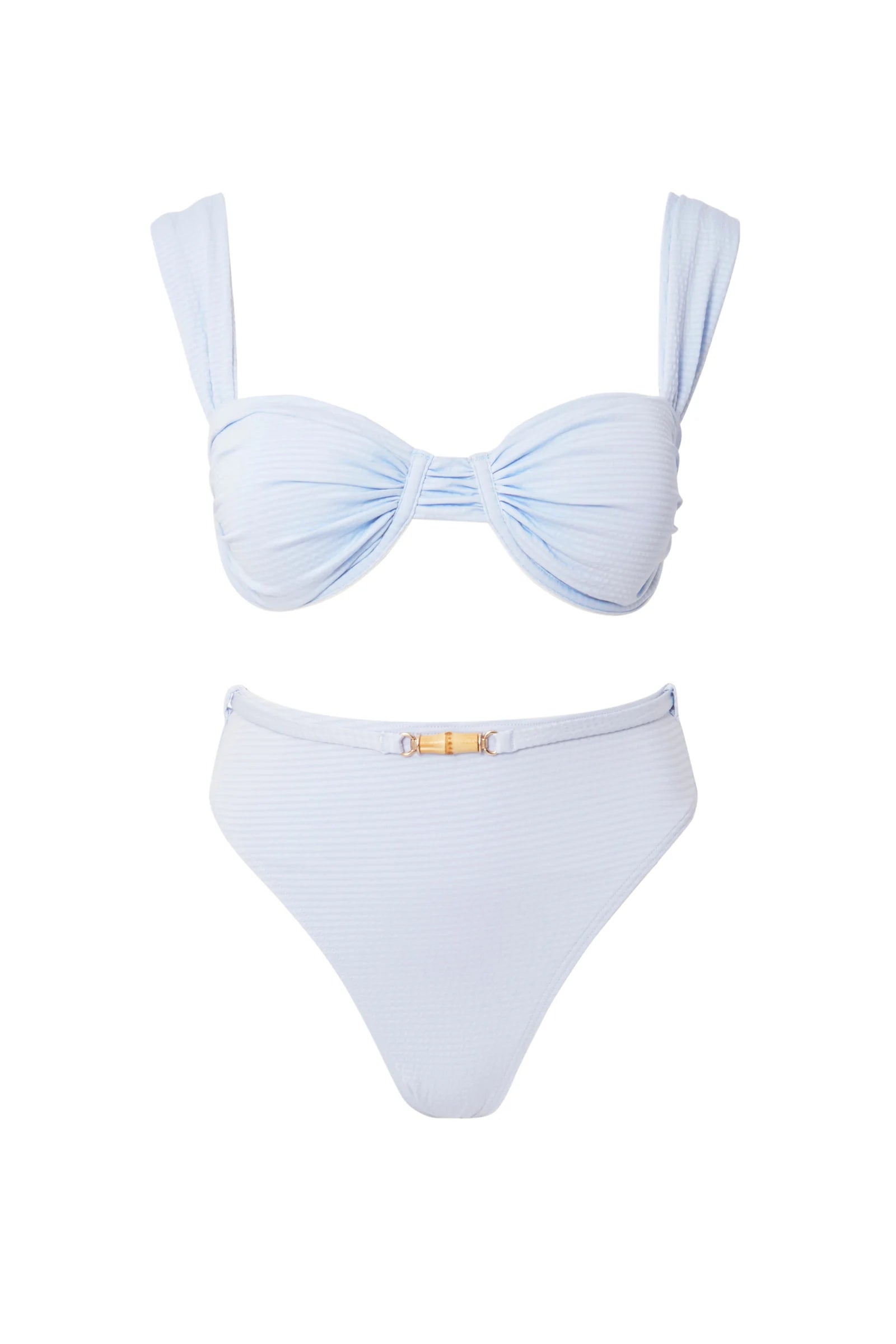 High rise baby blue bikini bottoms with fabric belt