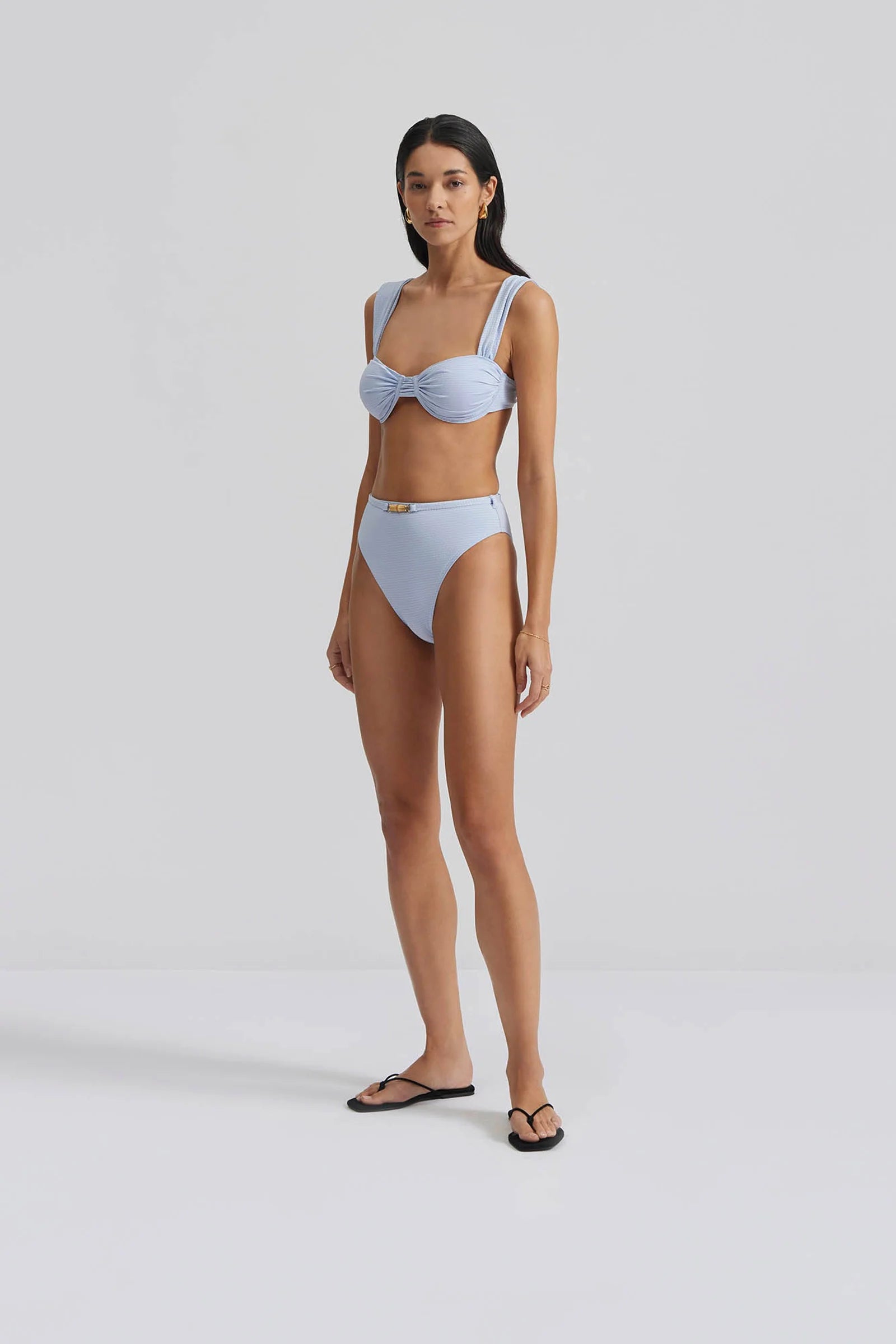 High rise baby blue bikini bottoms with fabric belt