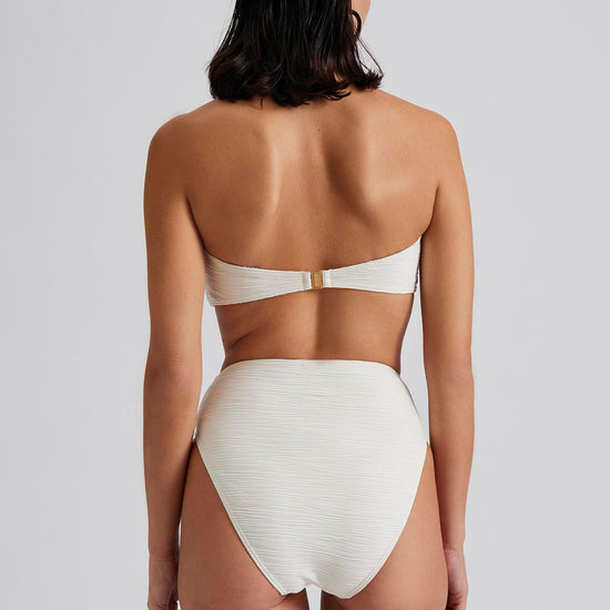 Ecru textured fabric high waisted bikini bottoms