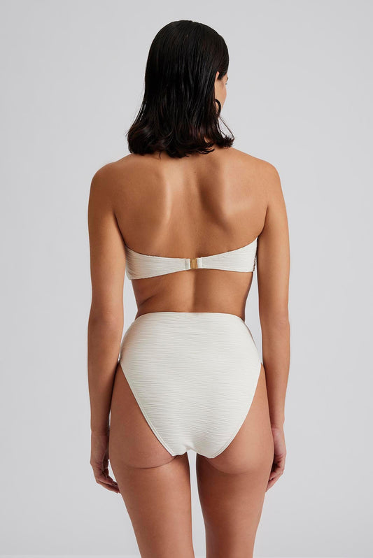 Ecru textured fabric high waisted bikini bottoms