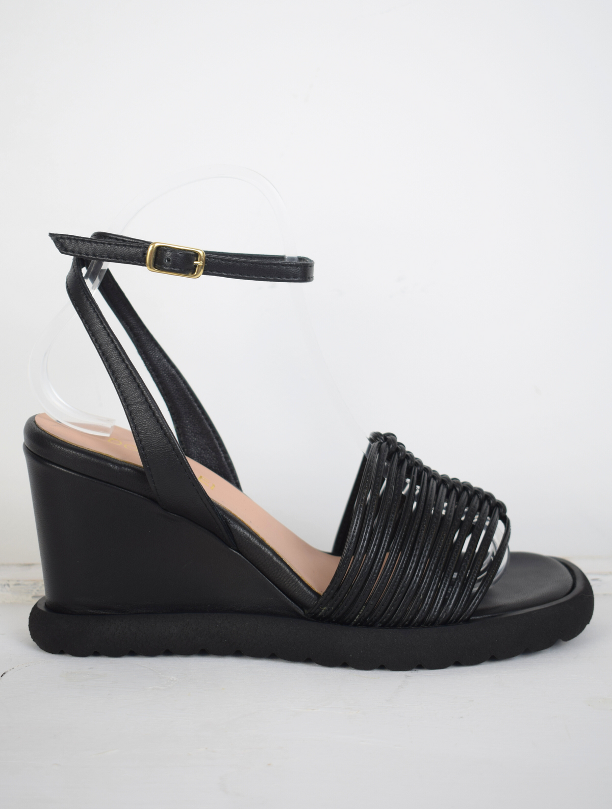 Black strappy wedges with moulded sole
