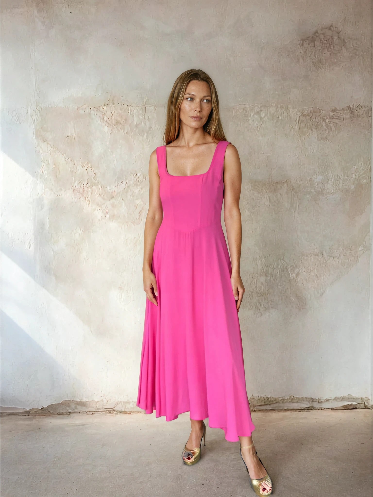 Hot pink fit and flare dress from Sirens