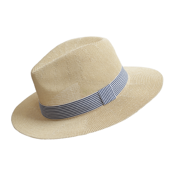 Adjustable paper panama hat with a green trim