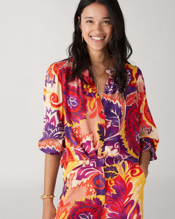 Bold printed v neck shirt 