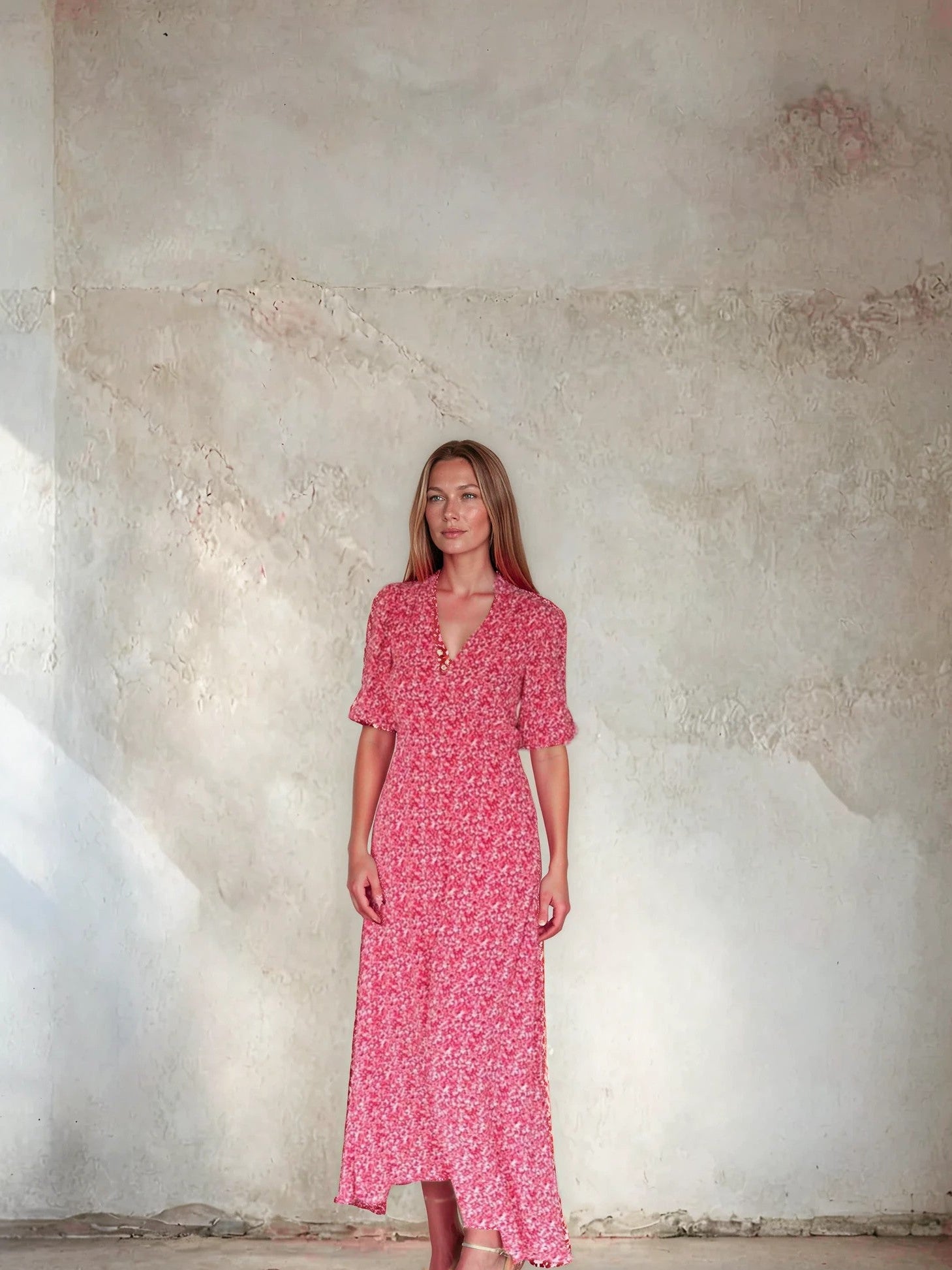 Ditsy print V neck sleeve with elbow length sleeves from Sirens