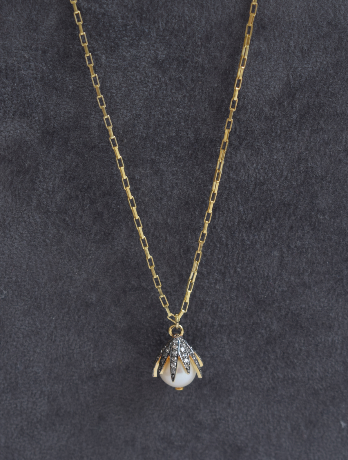 Gold chain necklace with a pearl claw