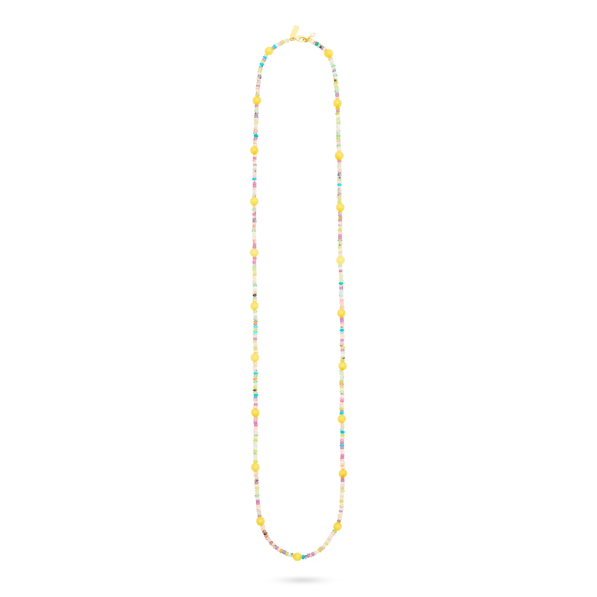 Long beaded necklace with Yellow jade accents