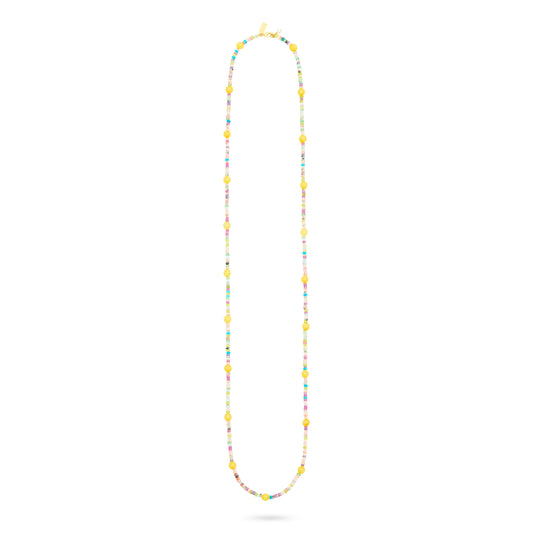 Long beaded necklace with Yellow jade accents