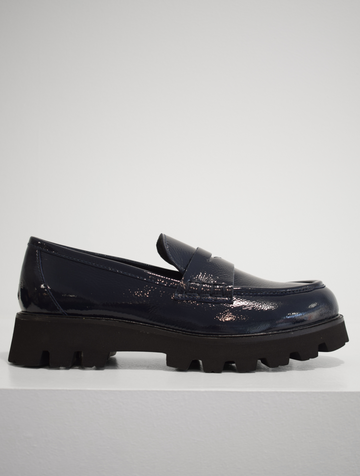 Navy patent leather loafer