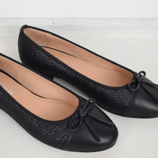 black raffia leather ballet flat