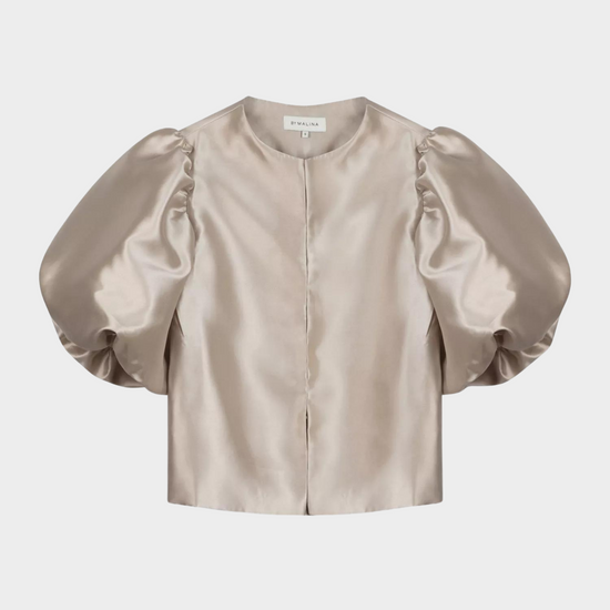 Short puff sleeve satin jacket in champagne