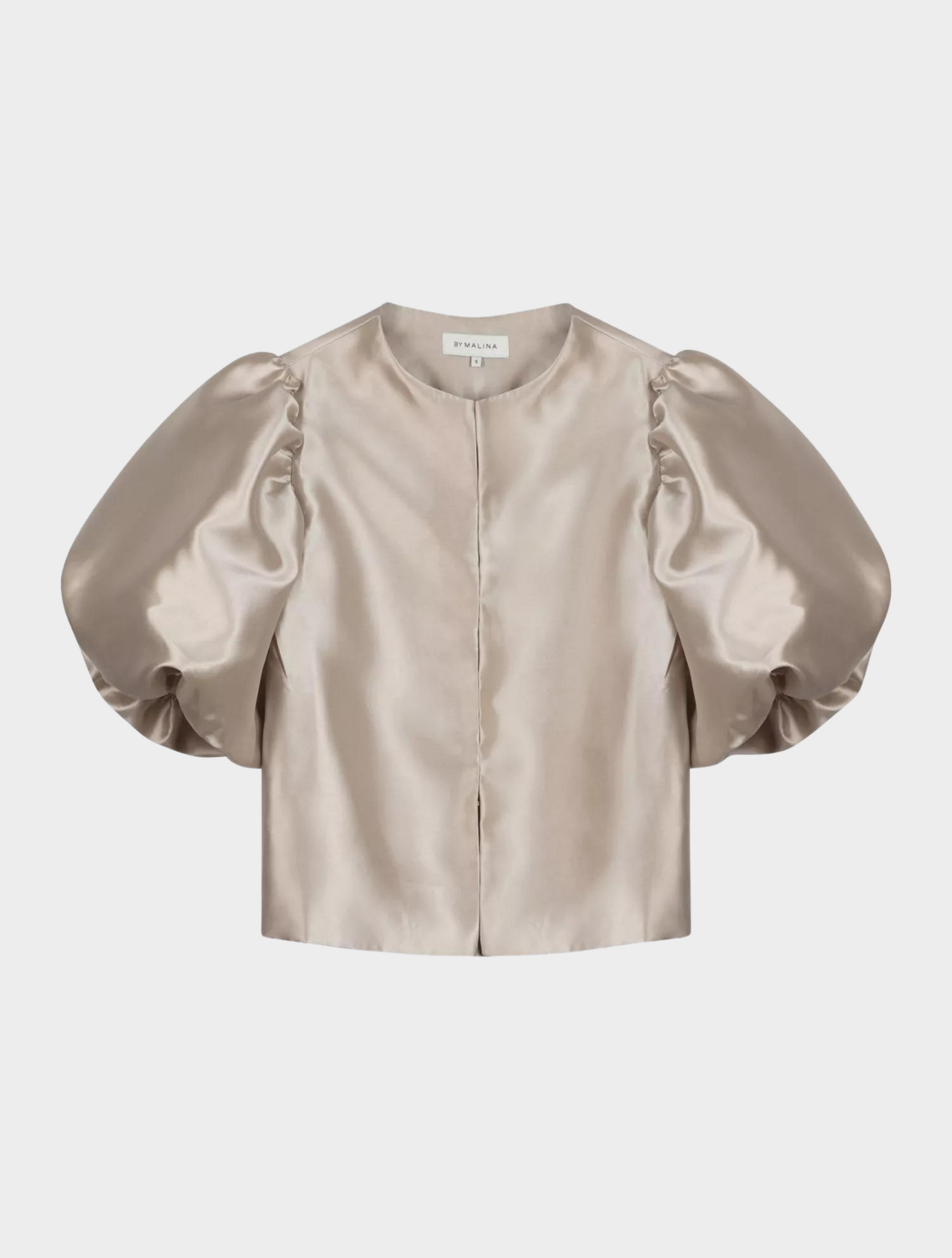 Short puff sleeve satin jacket in champagne