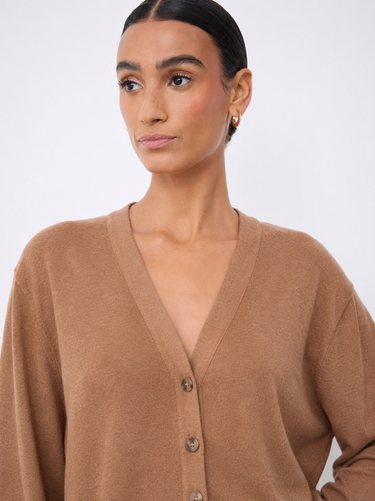 Godie Long Cardigan Camel Chine