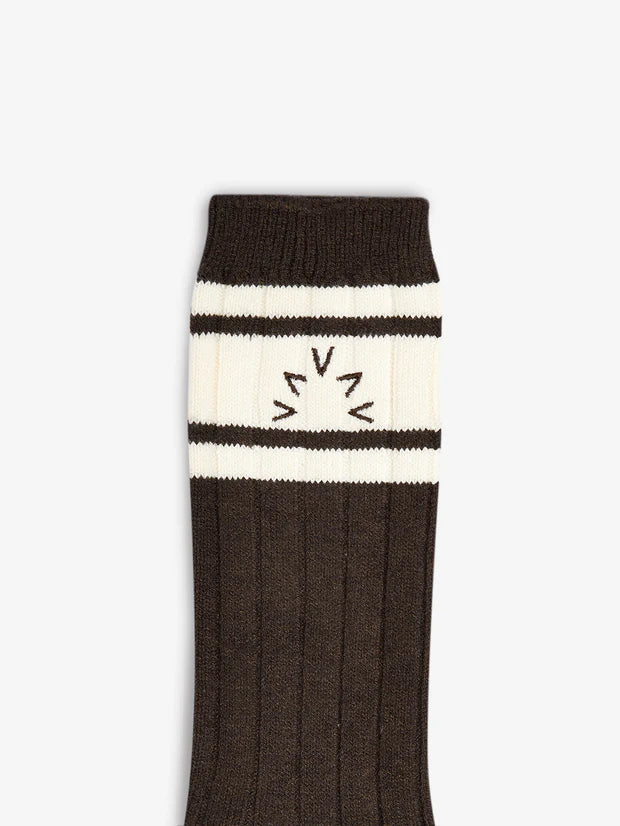 dark brown ribbed socks close up