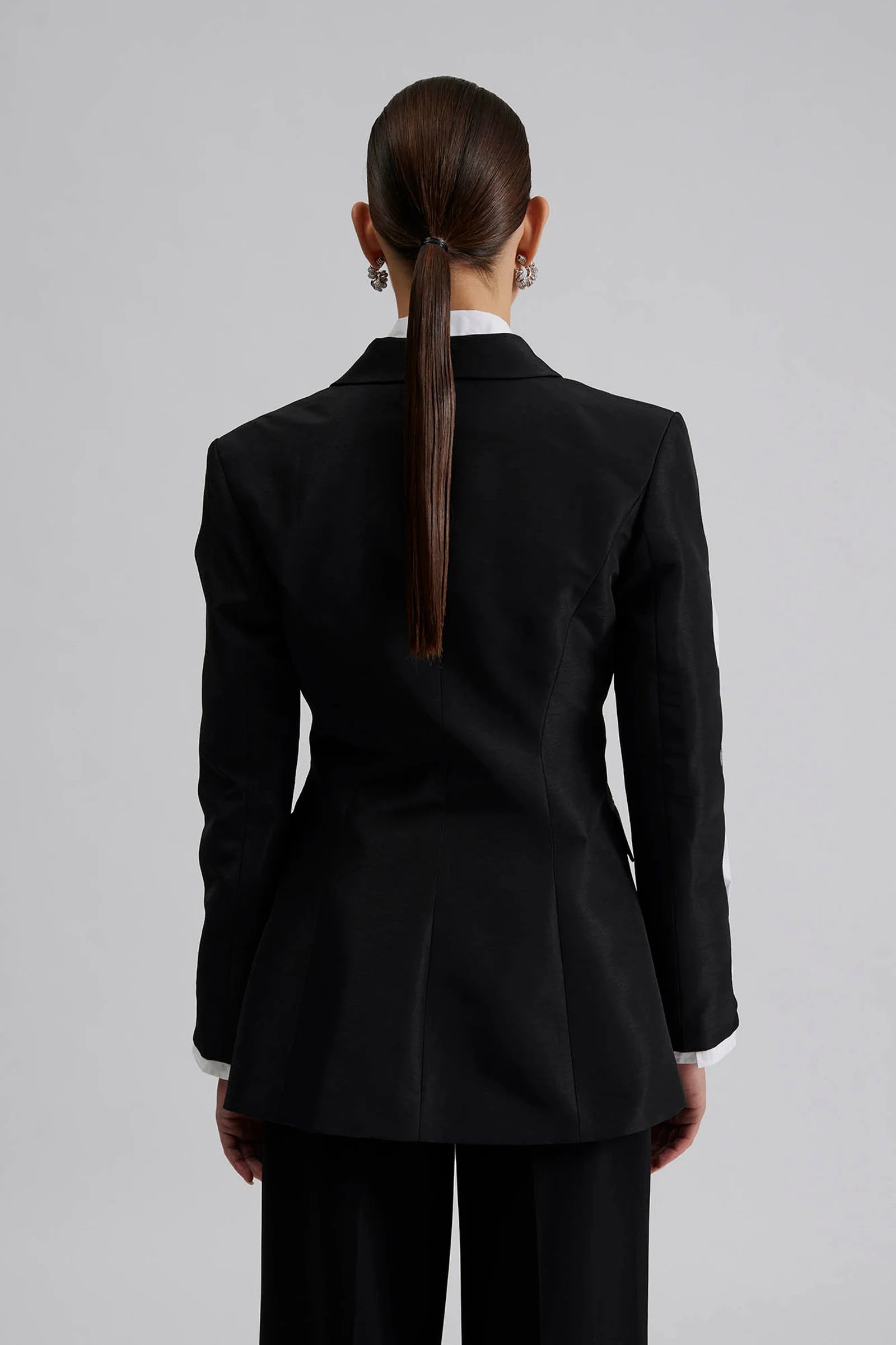 black blazer with cut out detail on sleeves rear view 