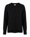 A black long-sleeve knit sweater with raglan sleeves and ribbed trim, shown against a plain white background.