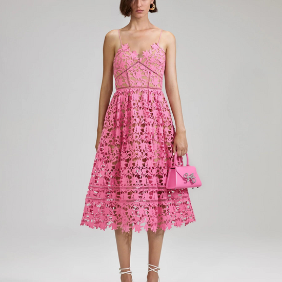 pink lace 3d dress with spaghetti straps