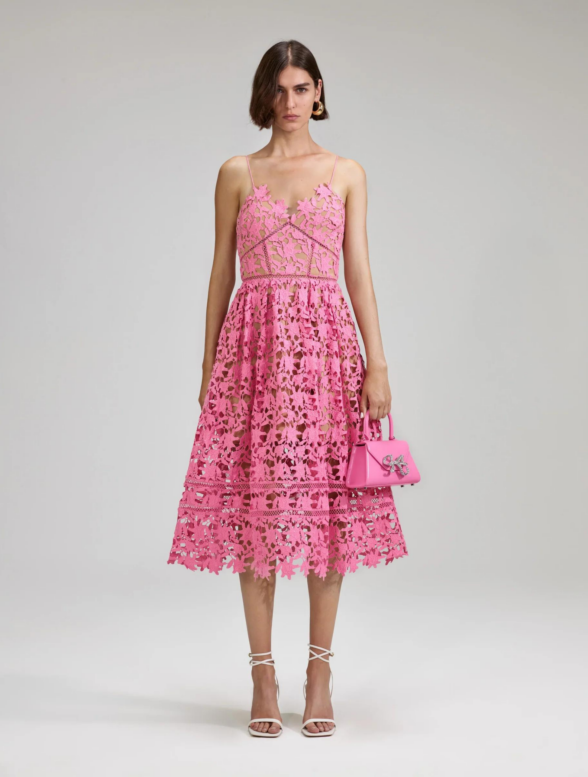 pink lace 3d dress with spaghetti straps