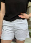White tailored shorts with herringbone fabric