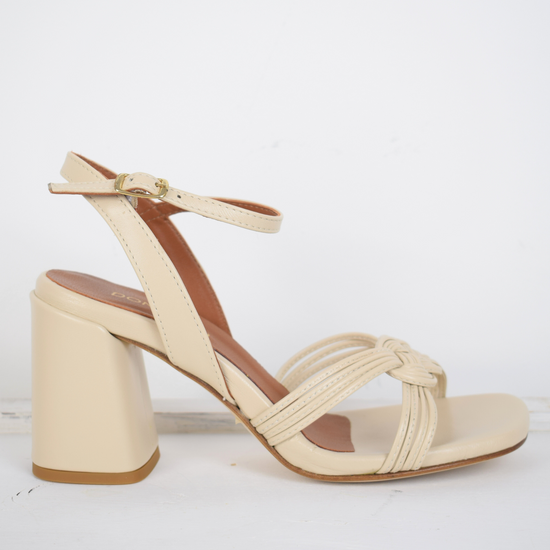 Cream strappy sandals with block heel