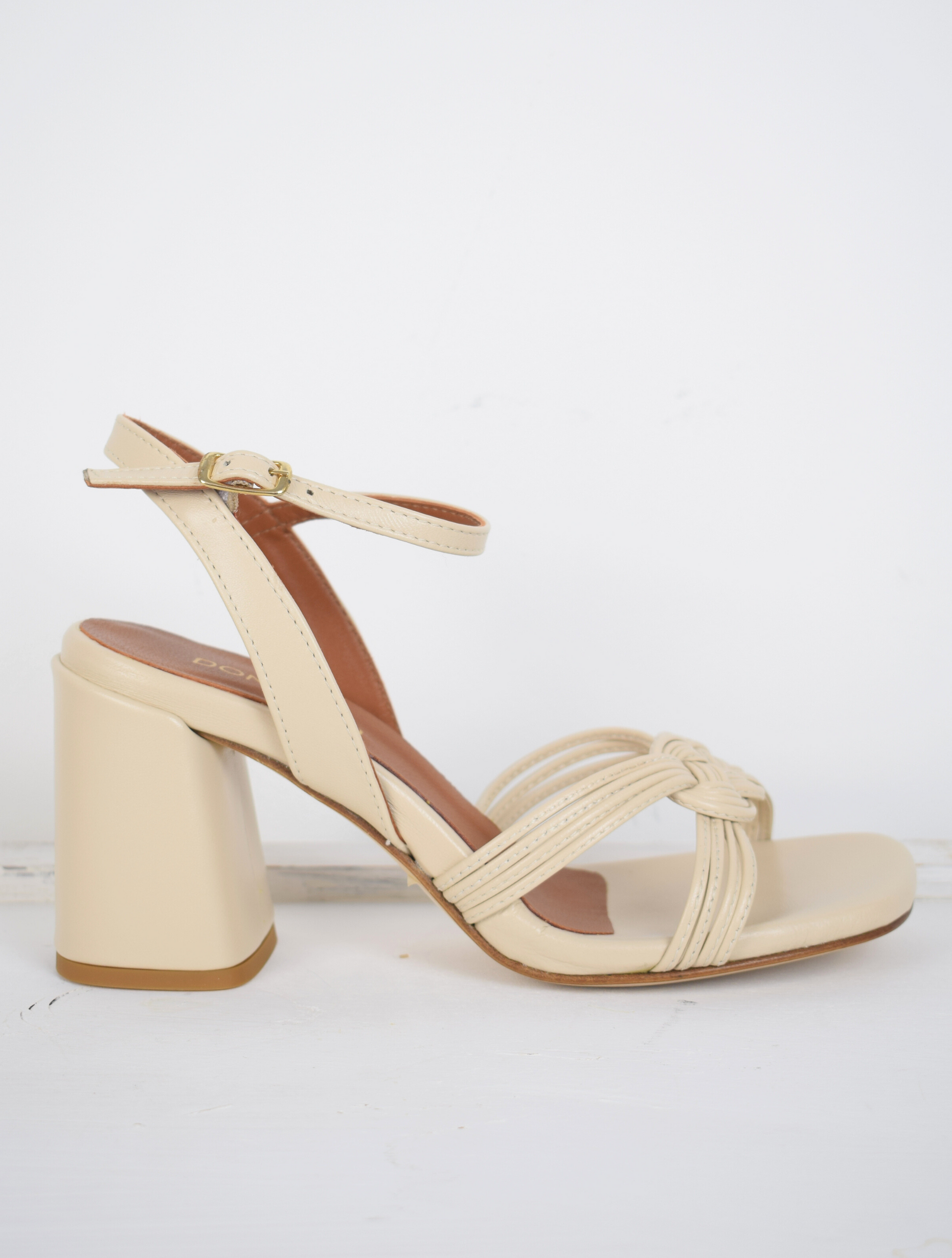 Cream strappy sandals with block heel