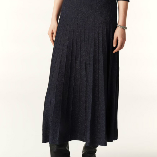 Navy ribbed A line shimmer midi skirt