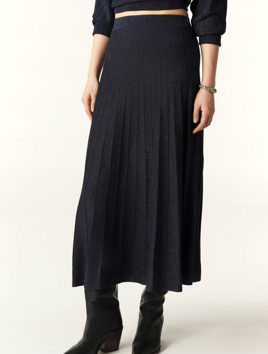 Navy ribbed A line shimmer midi skirt