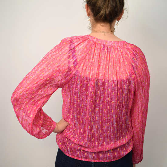 Pink and gold thread sheer top with gold thread