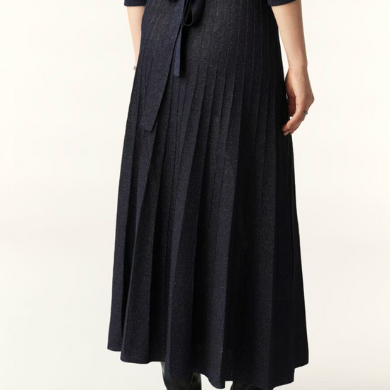 Navy ribbed A line shimmer midi skirt