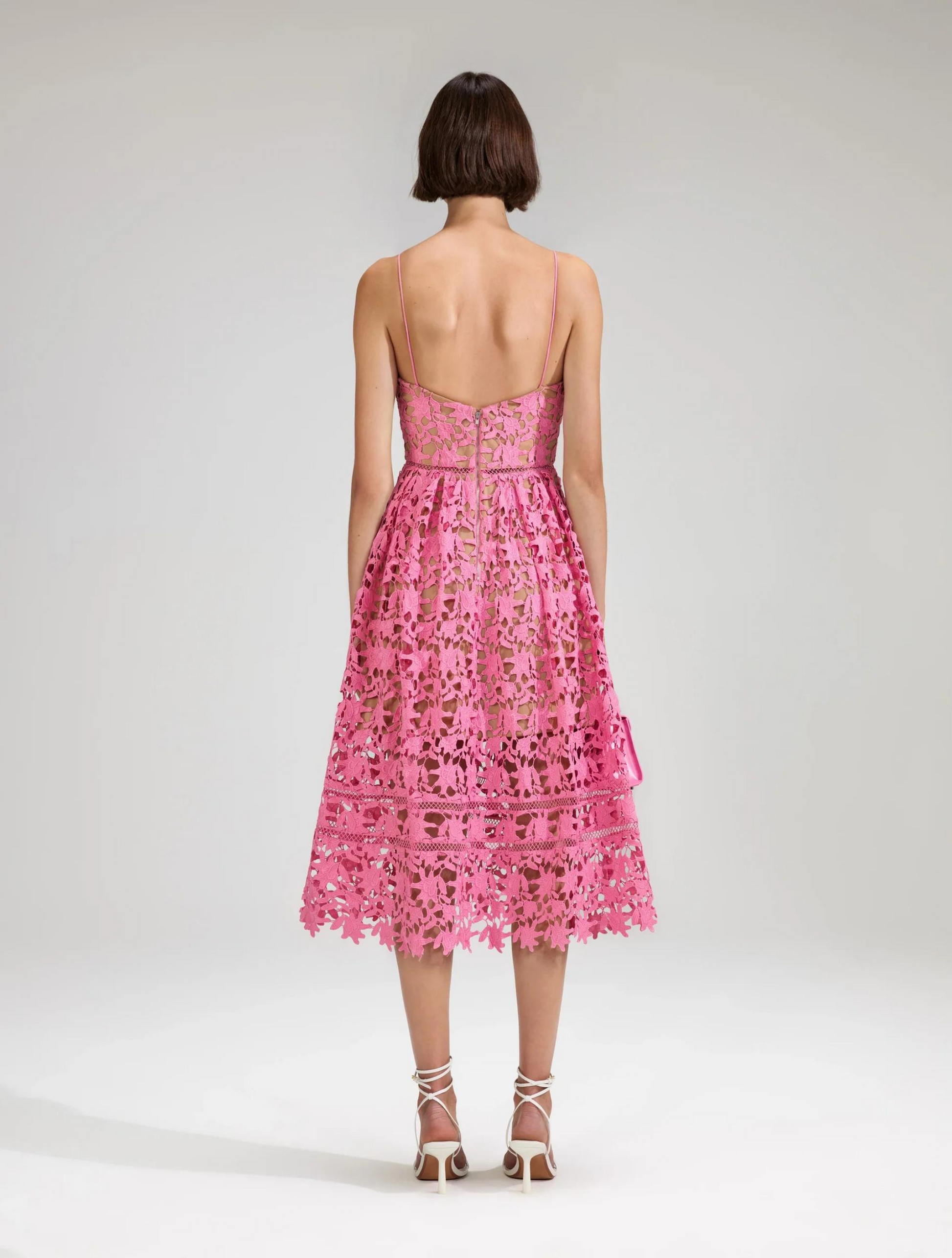 pink lace 3d dress with spaghetti straps