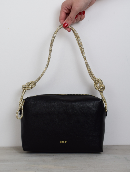 Black bag with gold rope handle