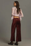 burgundy velvet wide leg cropped jeans rear view