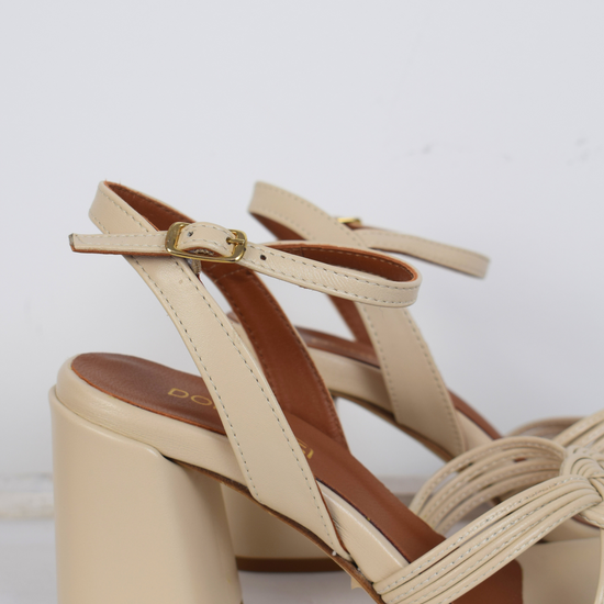 Cream strappy sandals with block heel