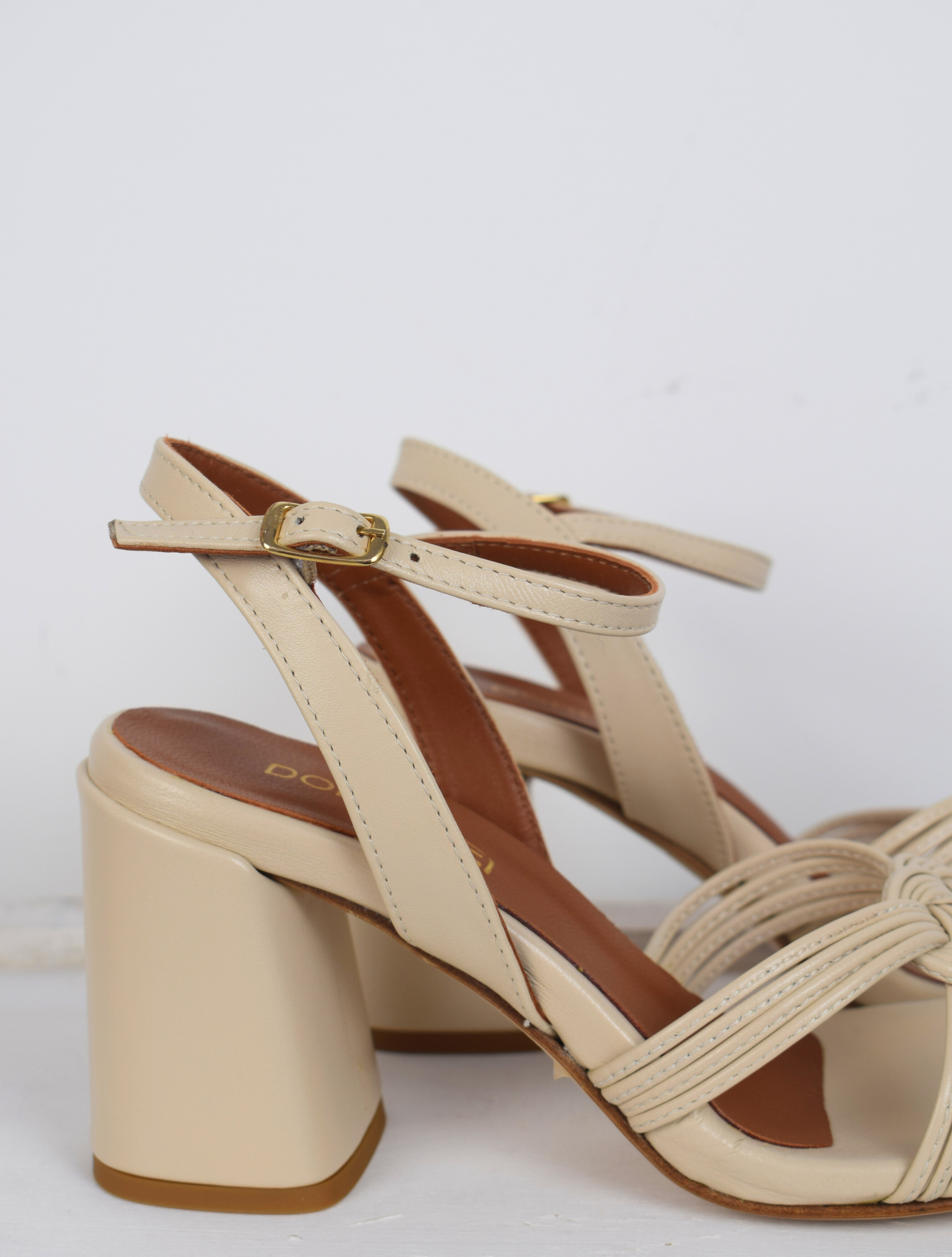 Cream strappy sandals with block heel