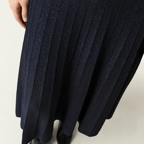 Navy ribbed A line shimmer midi skirt