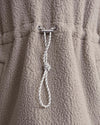 taupe long fleece with side pockets and drawstring waist close up