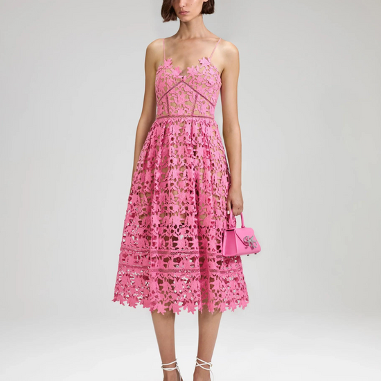 pink lace 3d dress with spaghetti straps