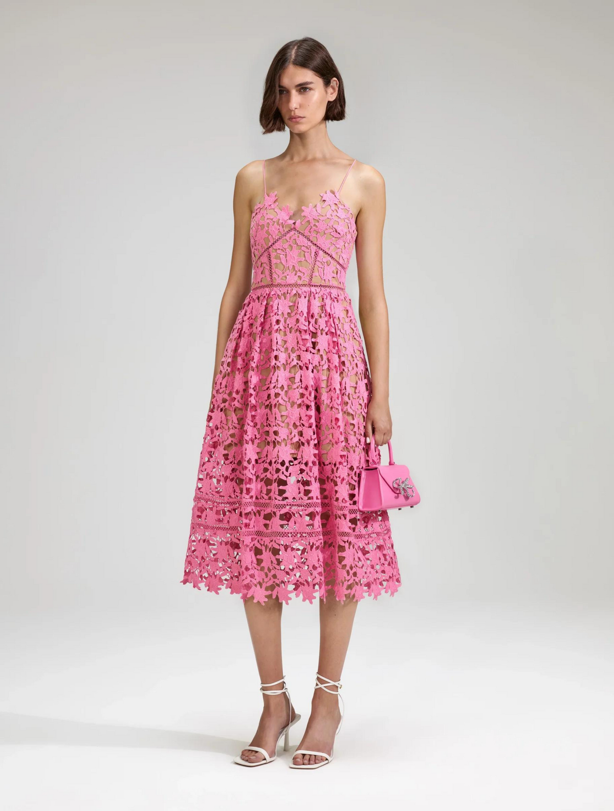 pink lace 3d dress with spaghetti straps