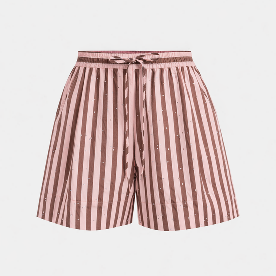 Striped shorts with a belt on a white background