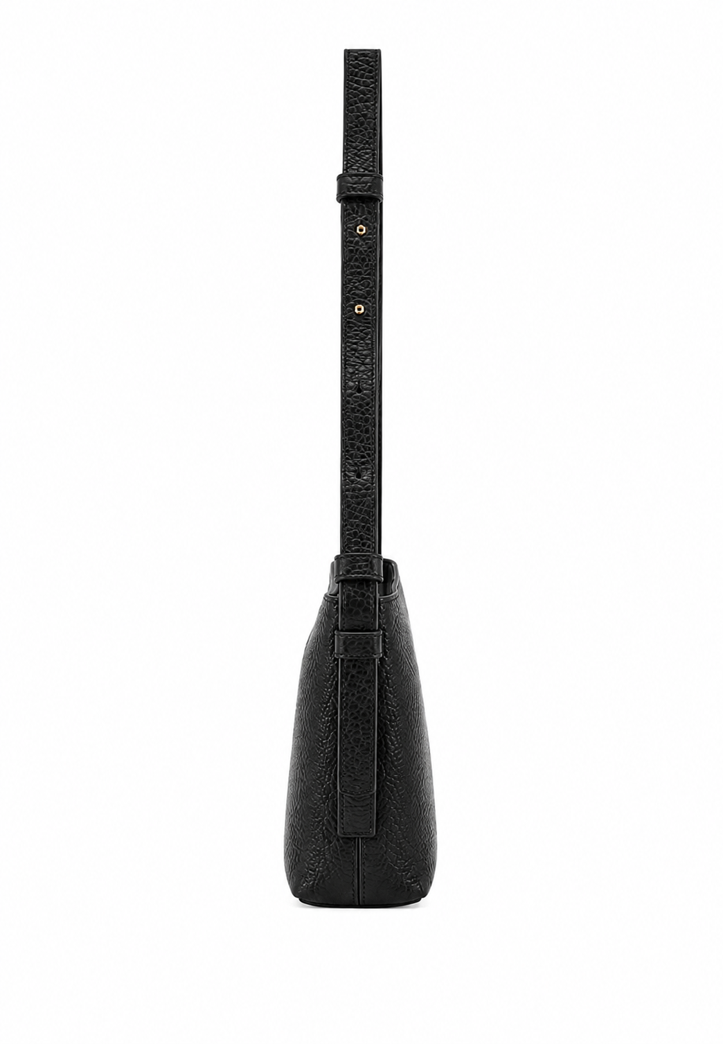 Black cowhide leather small bag on a long strap