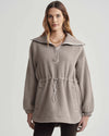 taupe long fleece with side pockets and drawstring waist