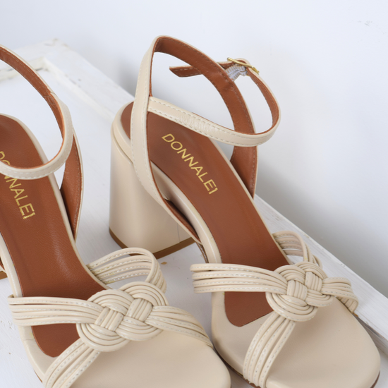 Cream strappy sandals with block heel