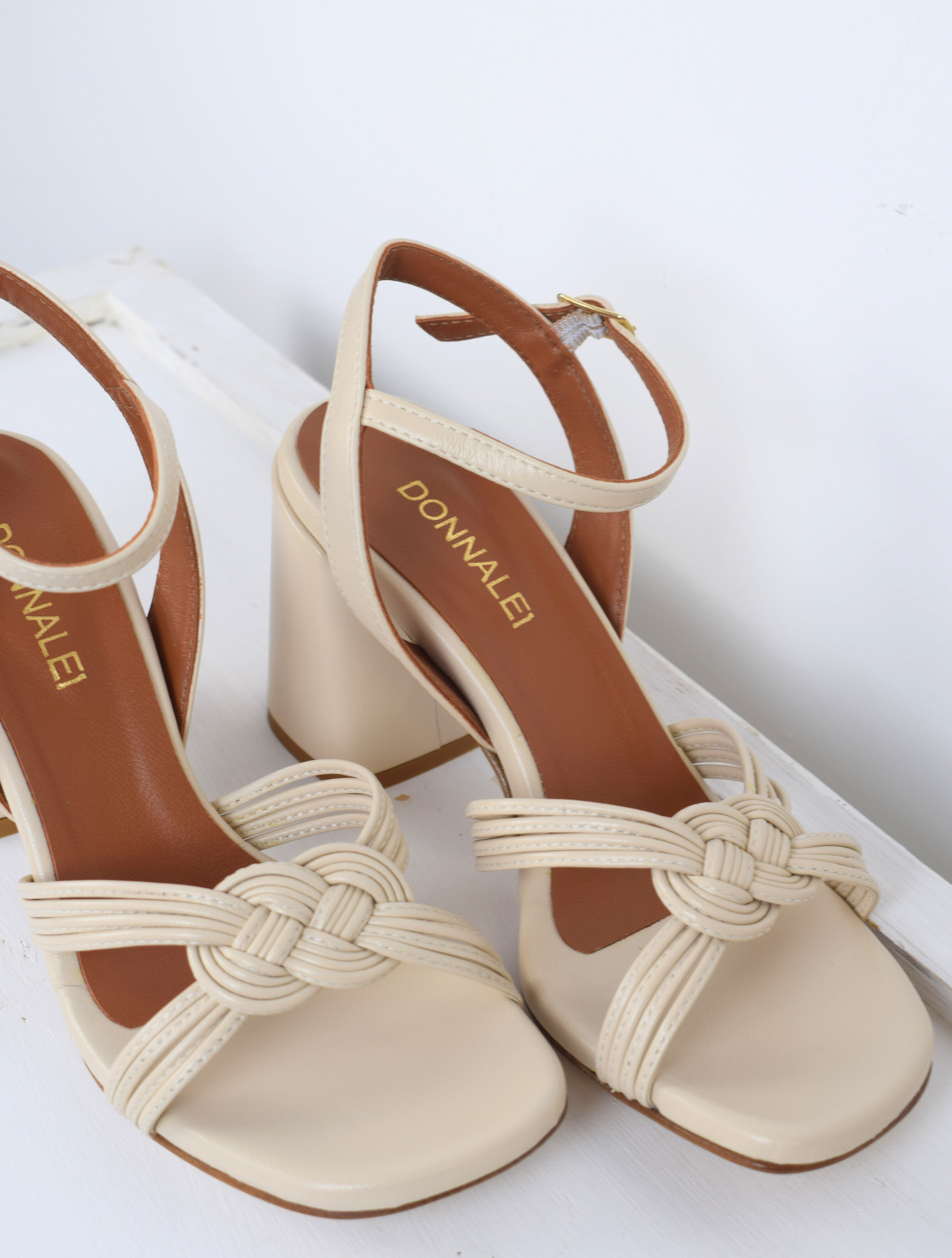 Cream strappy sandals with block heel