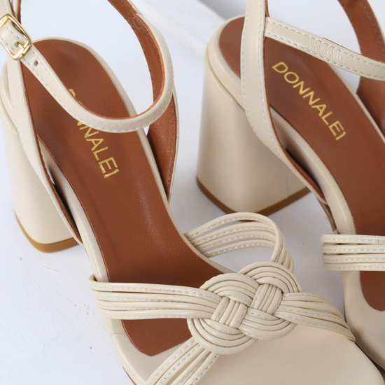 Cream strappy sandals with block heel