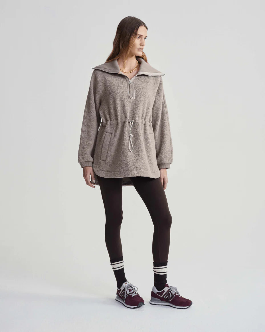 taupe long fleece with side pockets and drawstring waist mode shot